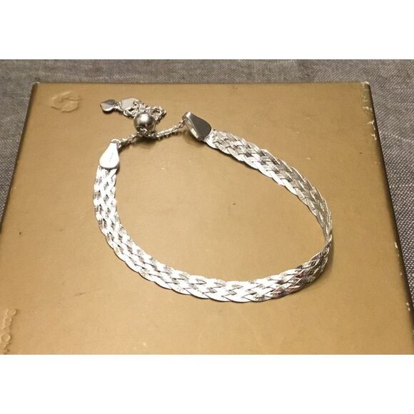 New~ .925 Italian Sterling Silver Braid Herringbone Bracelet - Picture 1 of 3